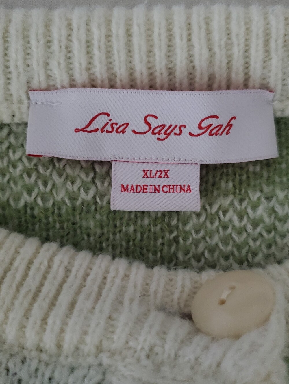 Lisa Says Gah Lauda Cardi Green & Cream Check Button Cardigan - Picture 3 of 4